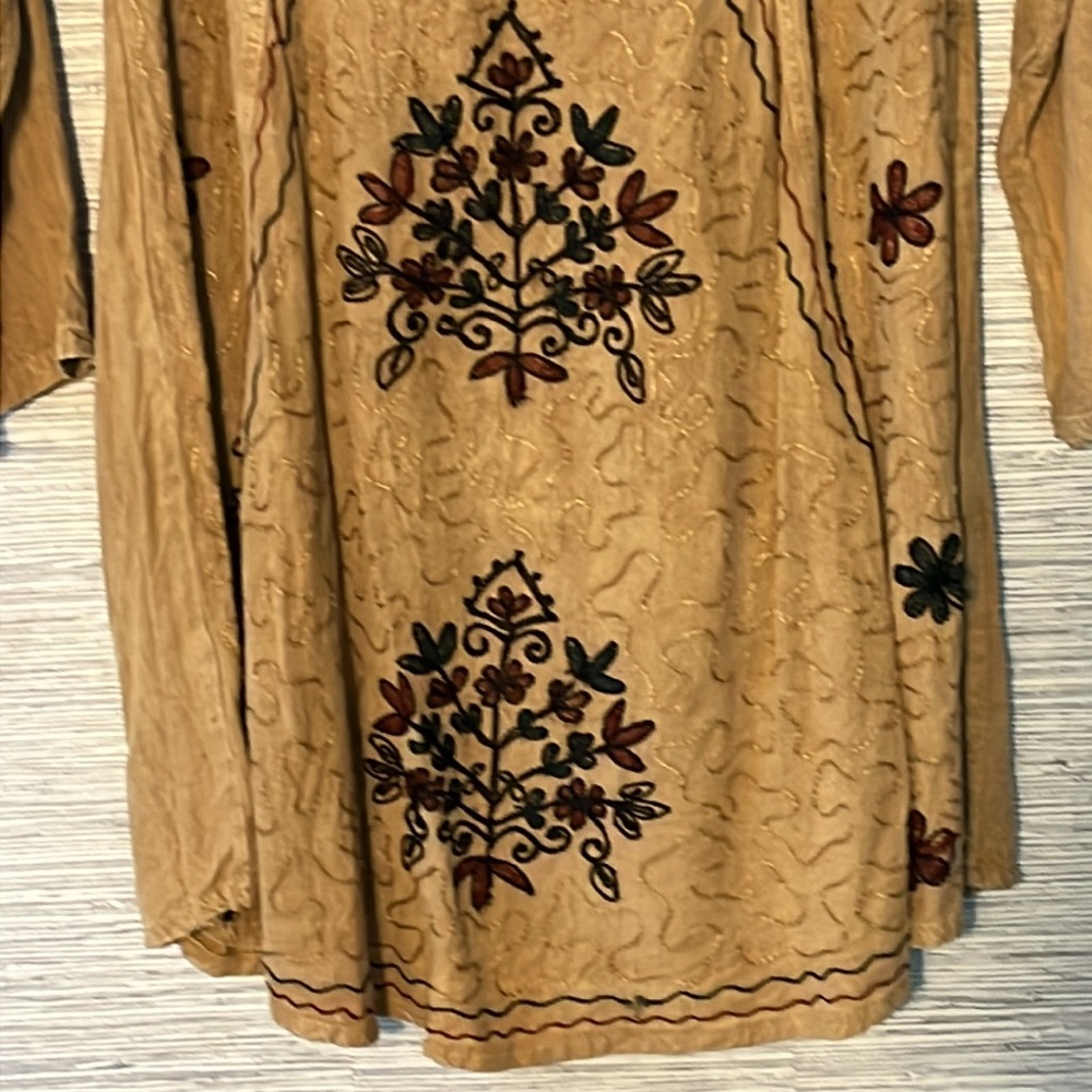 Meetu Magic Mustard Brown Boho Tunic Top Free Size | Embroidered Rayon Y2K (768) - Picture 6 of 8